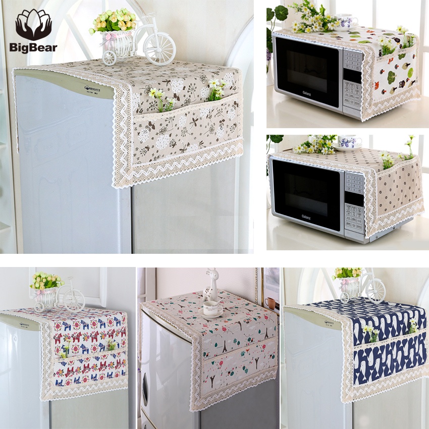 Cotton Linen Fridge Dust Cover Microwave Oven Cover Cloth Ramadan Decorations Washing Machine Dustproof Protector Cover