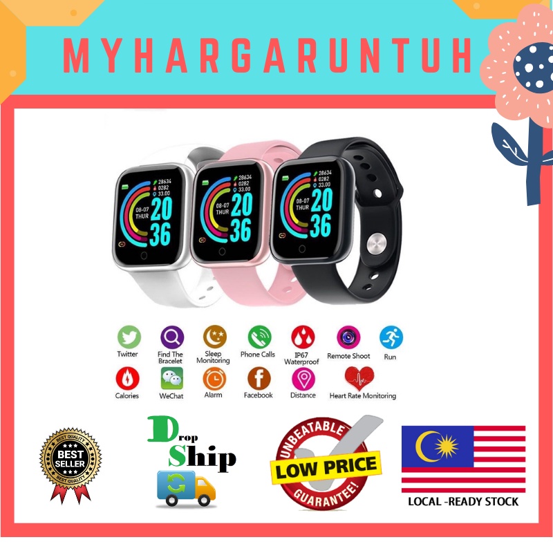 Y68 Smart Watch Fitness Tracker Digital Heart Jam Tangan Wanita Lelaki Watch Men Watch