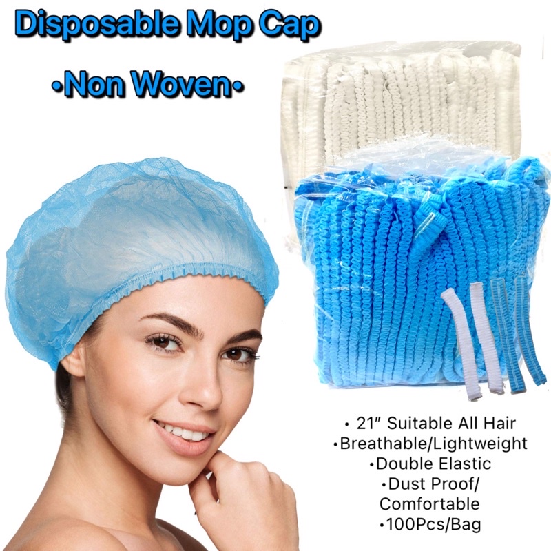 Ready Stock) 21'' Disposable Non Woven Elastic Clip Cap/ Strip Cap Bouffant  Cap /Hair Net/发套/ Blue or white | Shopee Malaysia