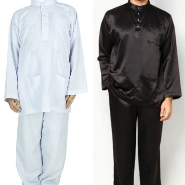 BAJU MELAYU PUTIH/HITAM 1 SET (PERCUMA BUTANG)