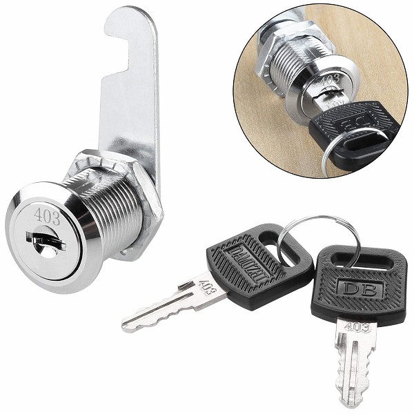 DRAWER CAM LOCK SET WITH A HOOK AND TWO KEYS SIZE 30MM SHAFT