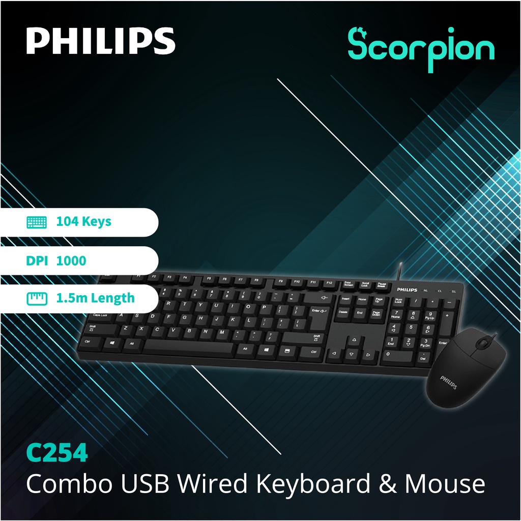 Philips C254 Combo USB Wired Keyboard & Mouse Shopee Malaysia