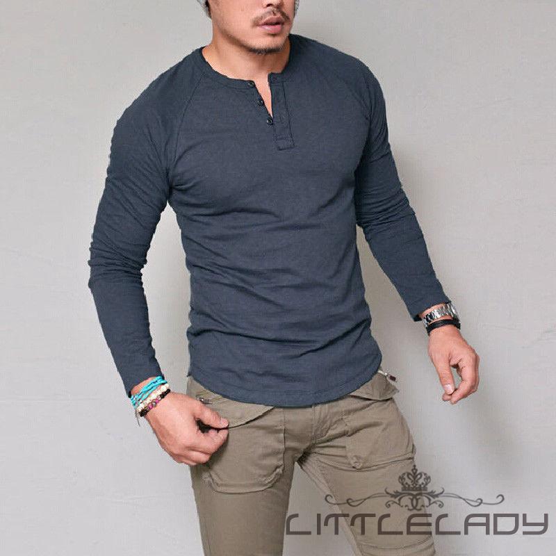 Fashion Men's Slim Fit O-Neck Long Sleeve Muscle Tee T-shirt Casual Tops Blouse 
