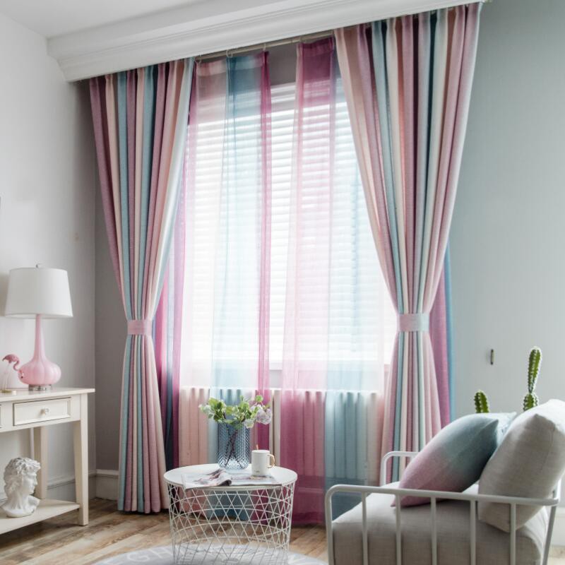 Stripe Curtain For Living Room Coloful Sheer Fabric For Bedroom Customize Drape