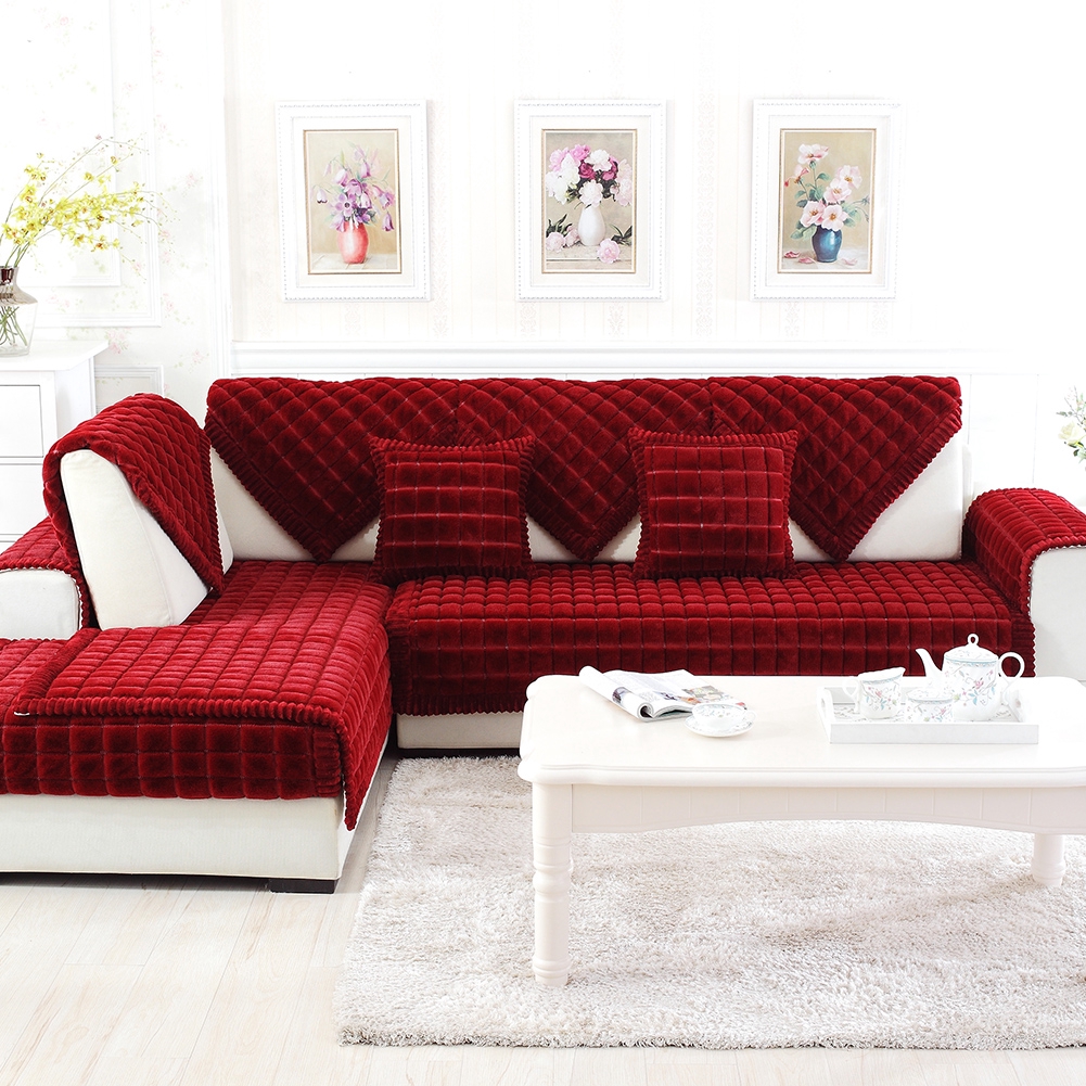 Red Plaid Sectional Sofa Baci Living Room