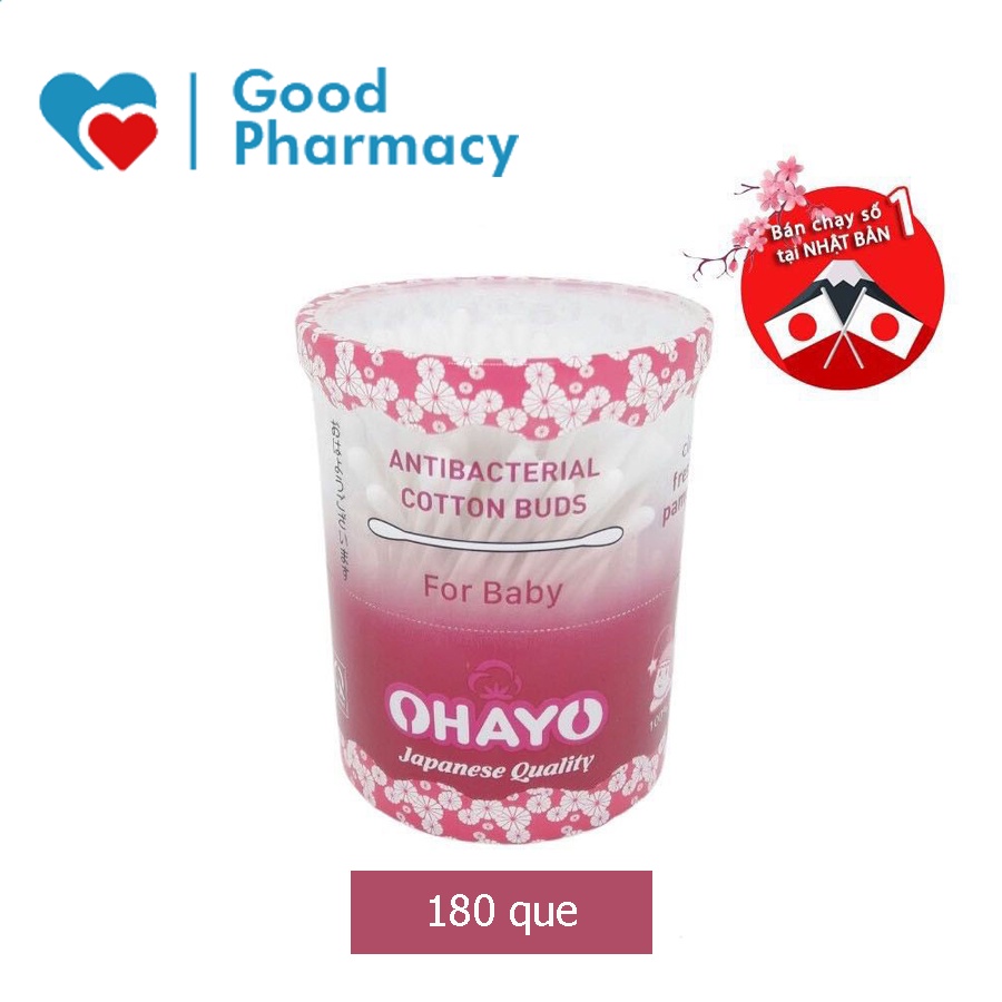 Ohayo cotton swabs with paper body and 2 round ends for children - Bottle of 180 sticks