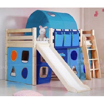 Solid Wood Bunk Bed For Kids With Tent, Bunk Bed With Basketball Hoop And Slide