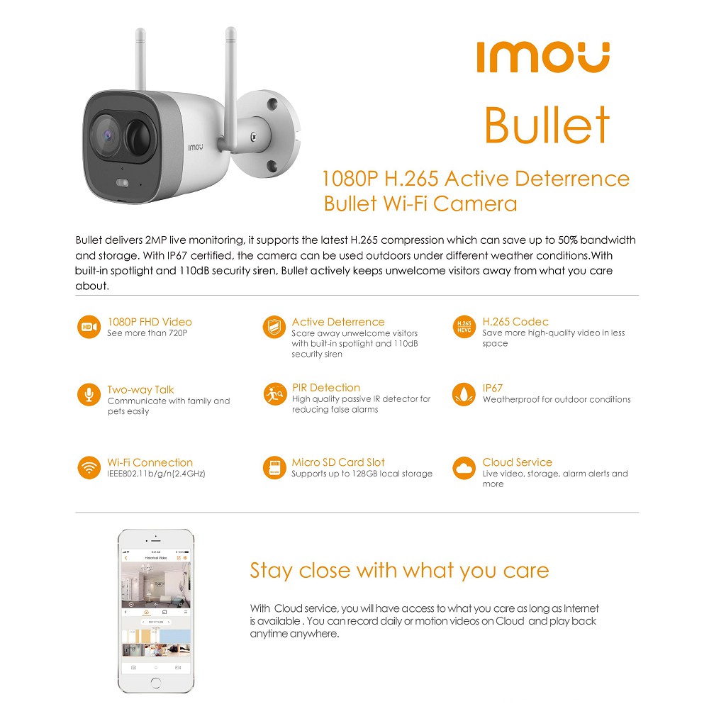 IMOU NEW BULLET 1080P FULLHD IP67 WEATHERPROOF WIFI CAMERA (CCTV) WITH SPOTLIGHT AND SIREN IPC