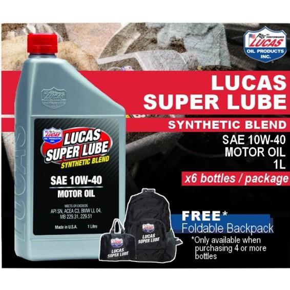 Lucas Super Lube Synthetic Blend 10w40 10w 40 Motor Oil 1l 6 Bottles Shopee Malaysia 7029