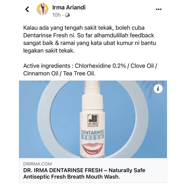 Ubat Kumur Antiseptik Untuk Sakit Tekak Sakit Gigi Ulcer Mulut Dr Irma Dentarinse Fresh Dengan Chlorhexidine Shopee Malaysia