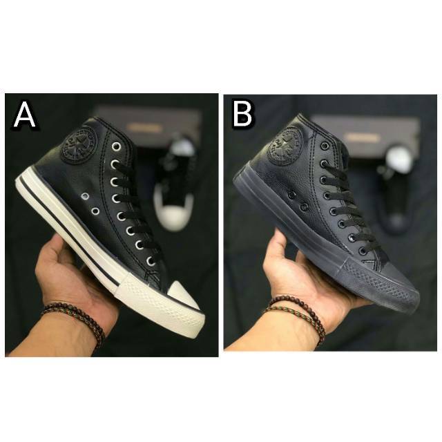 SNEAKERS SHOES HIGH LEATHER BLACK WHITE 36-43 SKIN HIGH | Shopee Malaysia
