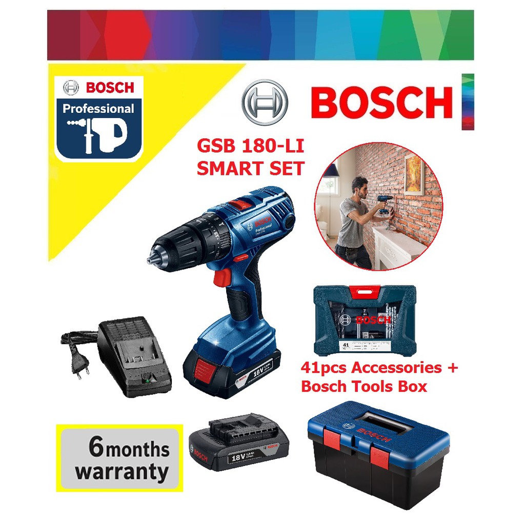 Bosch Gsb 18v Cordless Impact Drill Tools Box Set Shopee Malaysia