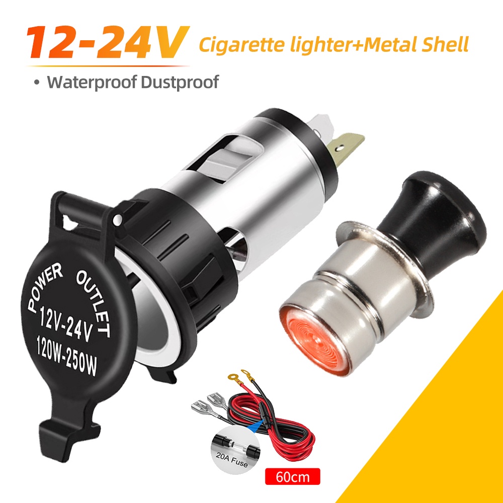 12-24V/120W Waterproof Car Cigarette Lighter Charger Socket Outlet Plug For Motorcyle/Boat/Car