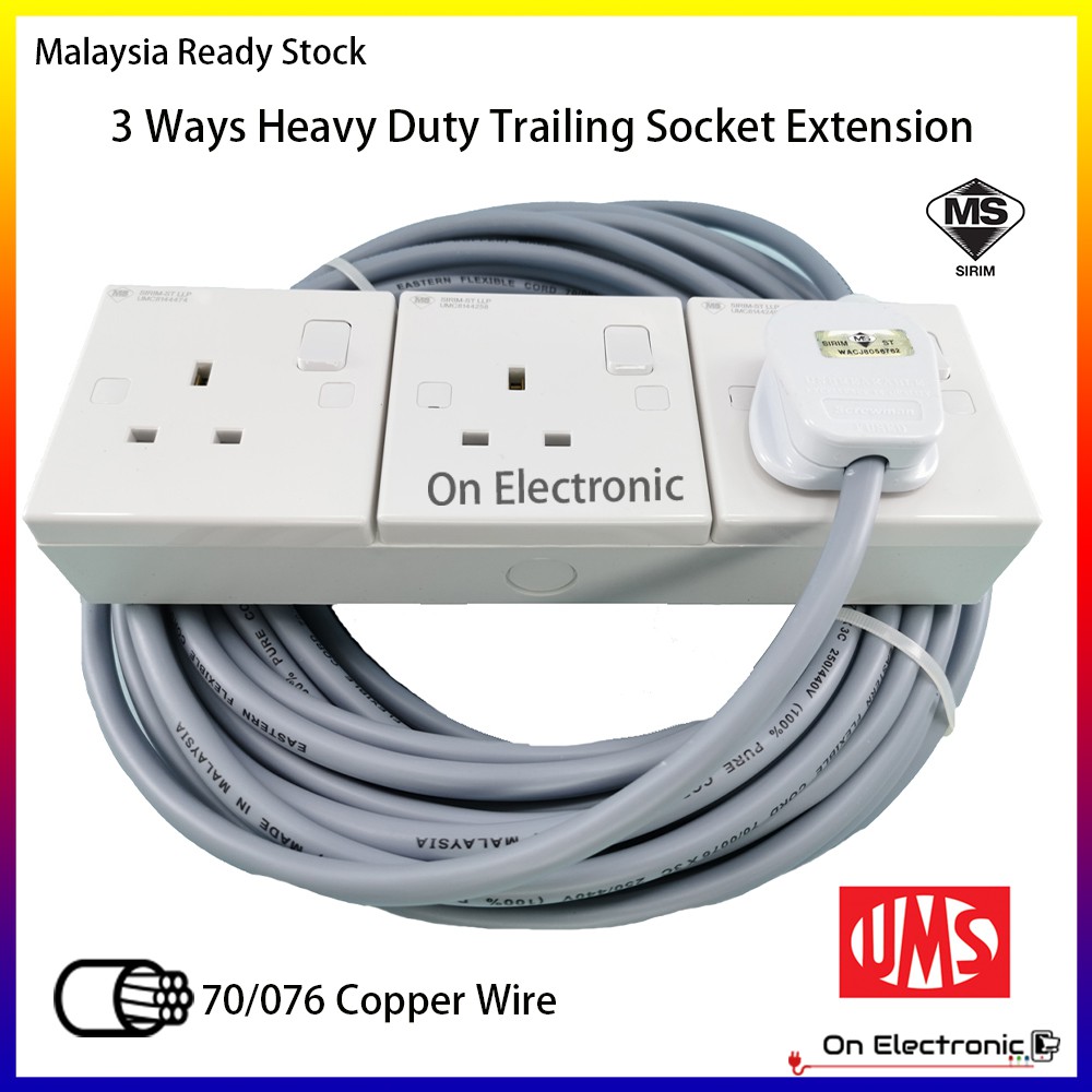 3 WAY HEAVY DUTY TRAILING SOCKET EXTENSION SOCKET 20 METER 70 / 076 x ...