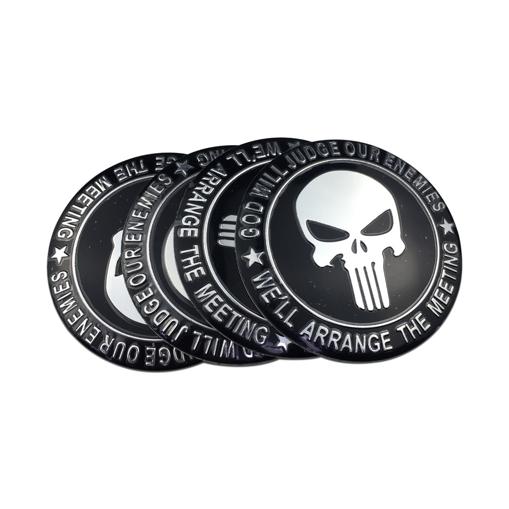4pcs 56mm 65mm Punisher Skull Car Wheel Center Hub Cap Emblem Stickers Decals 