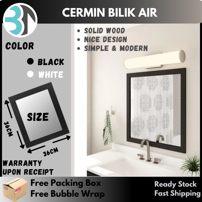 Cermin Bilik Air Bathroom Mirror Solid Wood Frame Rectangle Cermin Muka