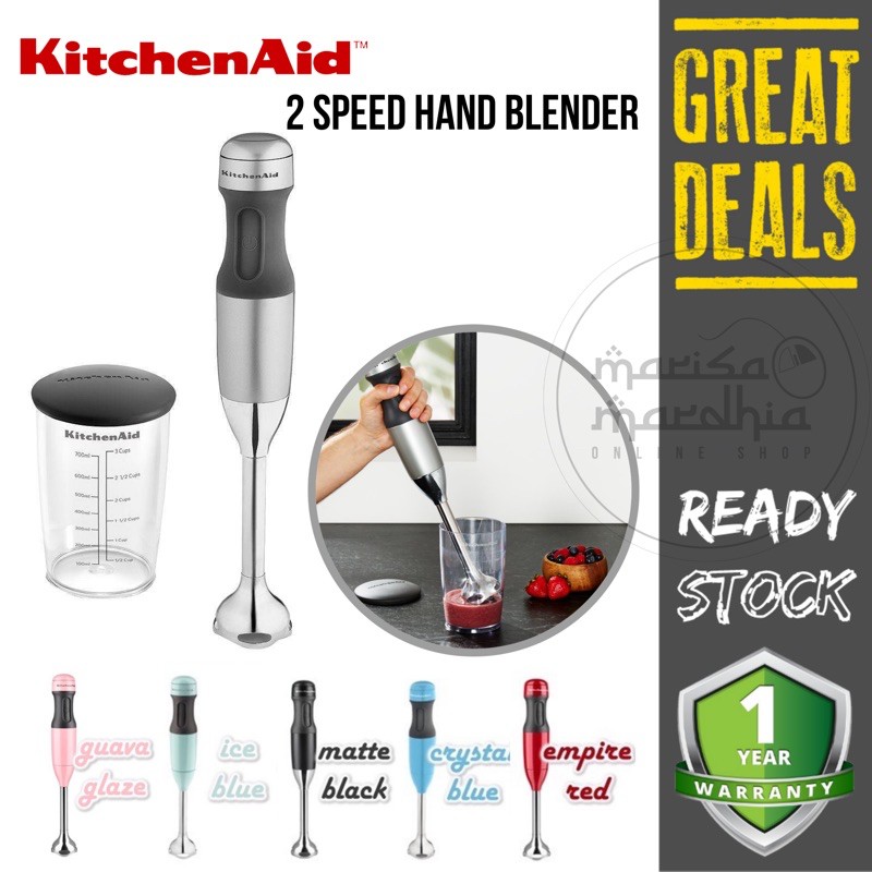 Kitchenaid 2 Speed Hand Blender 5khb1231ger Bpa Free Blending Arm Jar Lid Blend Puree Crush Froth Whip Chop