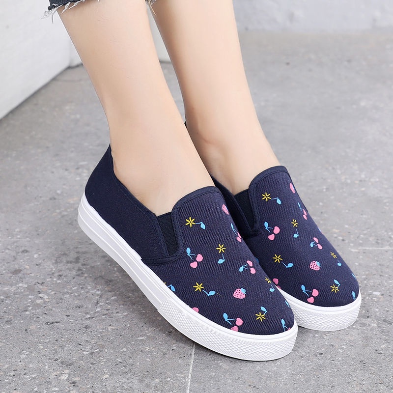 Women Flower Embroidery Sneakers Canvas Lace-up Shoes Breathable Sport Runing