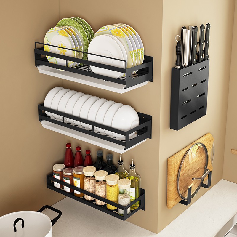 Stainless Steel Pot Rack Wall Mounted Punch Free Kitchen Storage