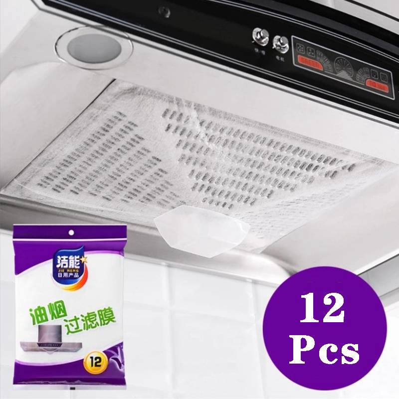 12pcs Universal Cooker Hood Filter Grease Range Hood Filter - Cotton Oil-proof Oil-absorbing Paper Smokeproof Sticker