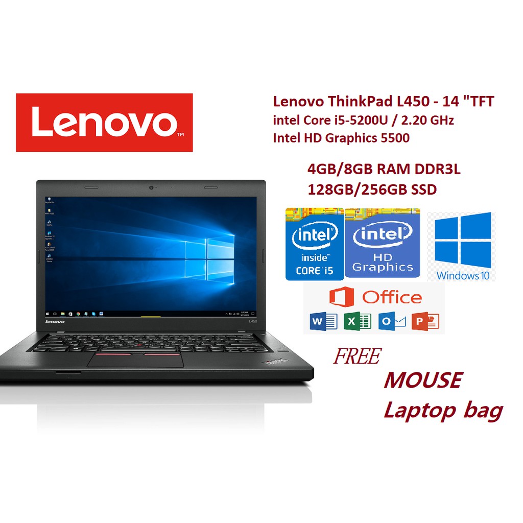 Lenovo Thinkpad L450 Intel Core I5 5200u 2 20ghz 14 Inch Laptop 8gb Ram 256gb Ssd Gb Windows 10 Pro Intel Hd Graphics Shopee Malaysia