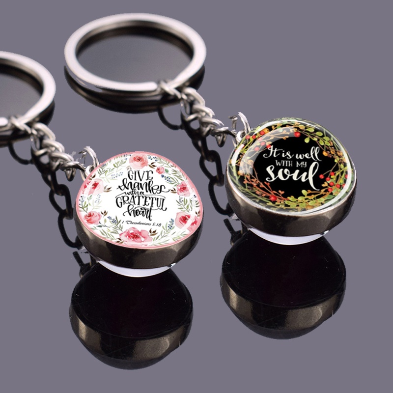 Bible Verse Keychain Religious Jewelry Glass Ball Pendant Keyring Jesus God Gemstone Keychain Women Men Christian Gifts Souvenir