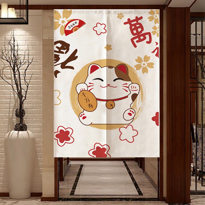 Japanese Style Door Curtain Short Kitchen Printed Doorway Curtain