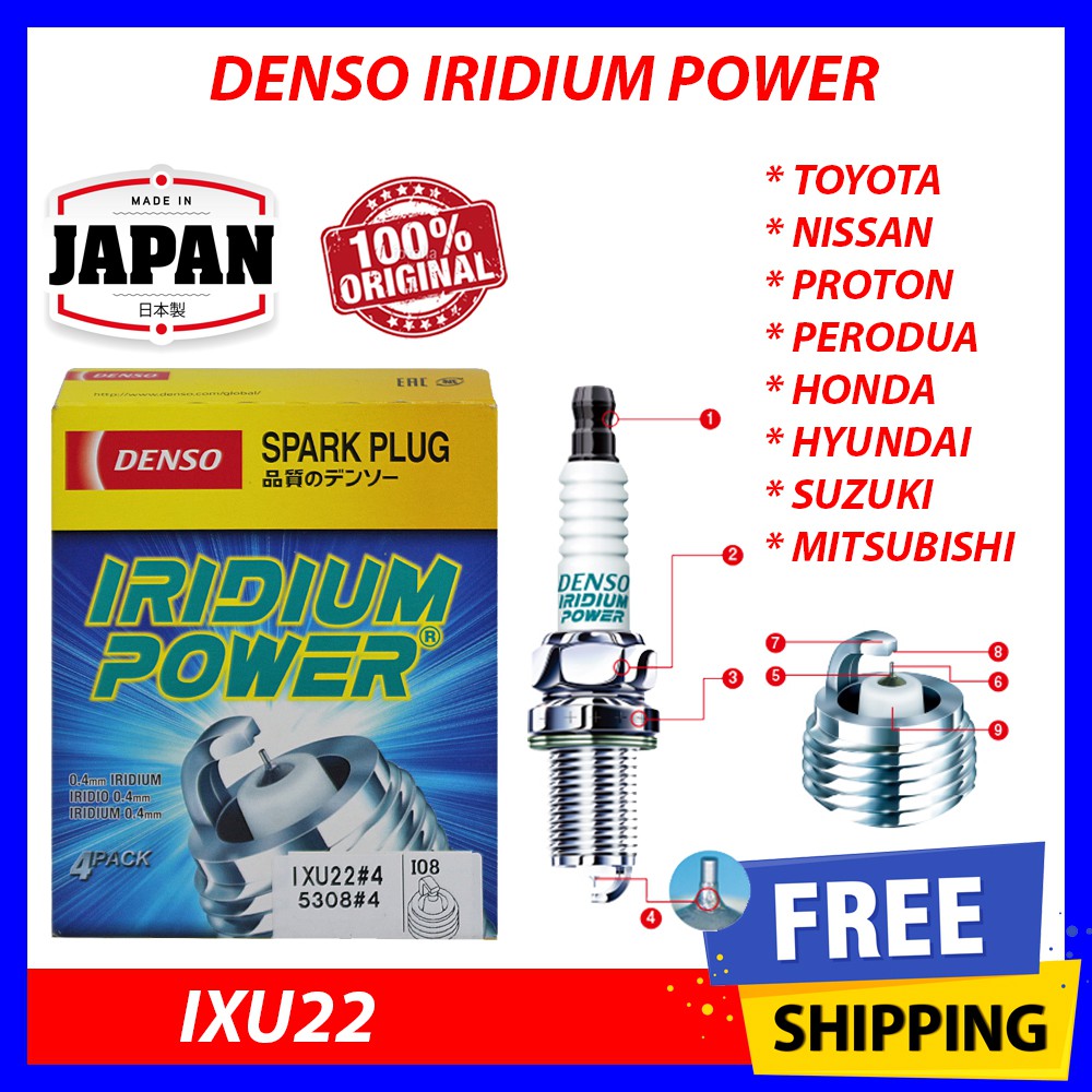 (100% Original) IXU22 DENSO IRIDIUM POWER SPARK PLUG (4PCS 