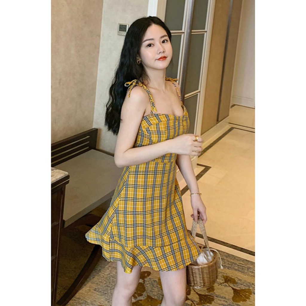 yellow plaid dress