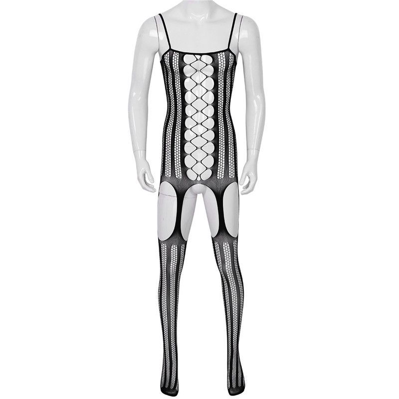 Men's Mesh See-through Full Body Pantyhose Fishnet Stocking Underwear Bodysuit