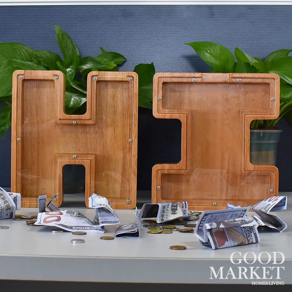 Have Must THB641 Wooden Transparent English Alphabet Piggy Bank Coin Money Saving Box Coins Jar Storage Buck - Image 4