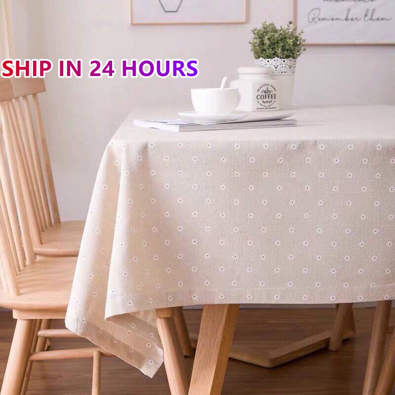 Hot Sale Table ClothCotton Linen Lovely Daisy Table Cloth Coffee Table Decoration Dining Table Tablecloth Rectangular Tablecloth Living Room Restaurant Bedroom Cafe Tablecloth Garden Home Furnishing Decoration Ramadan Mubarak