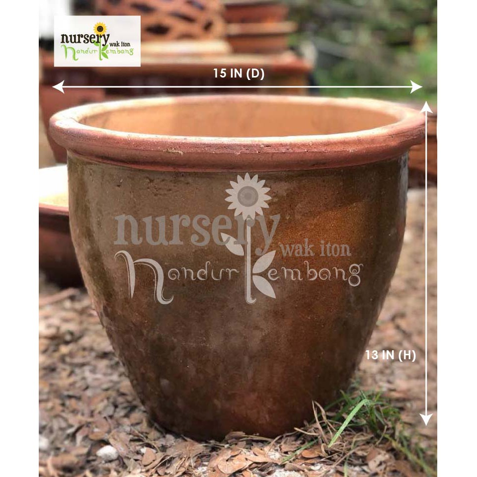 Pasu Bunga  Flower Pot  Plain 13inch H x 15inch D 