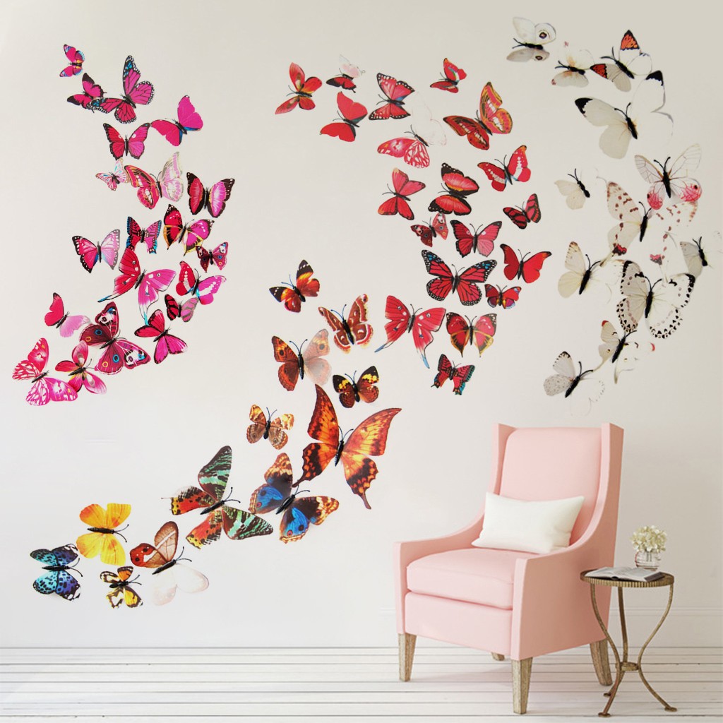 Download 2pcs Decal Wall Stickers Home Decorations 12pcs 3d Butterfly Rainbow Shopee Malaysia