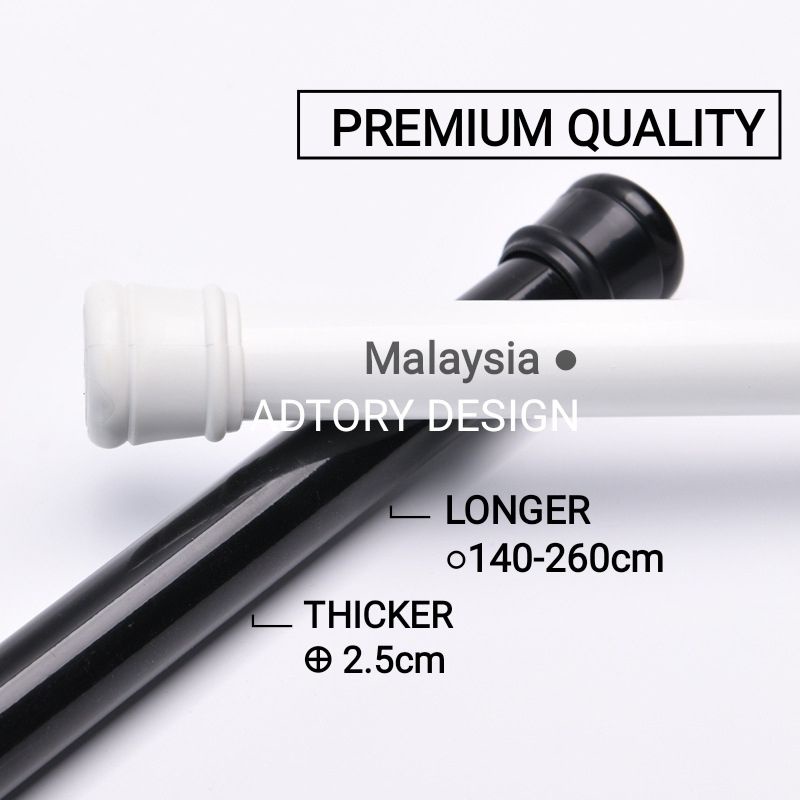 ADTORY Premium Adjustable Curtain rod Adtory long extendable shower black white stainless steel ready stock Malaysia lon
