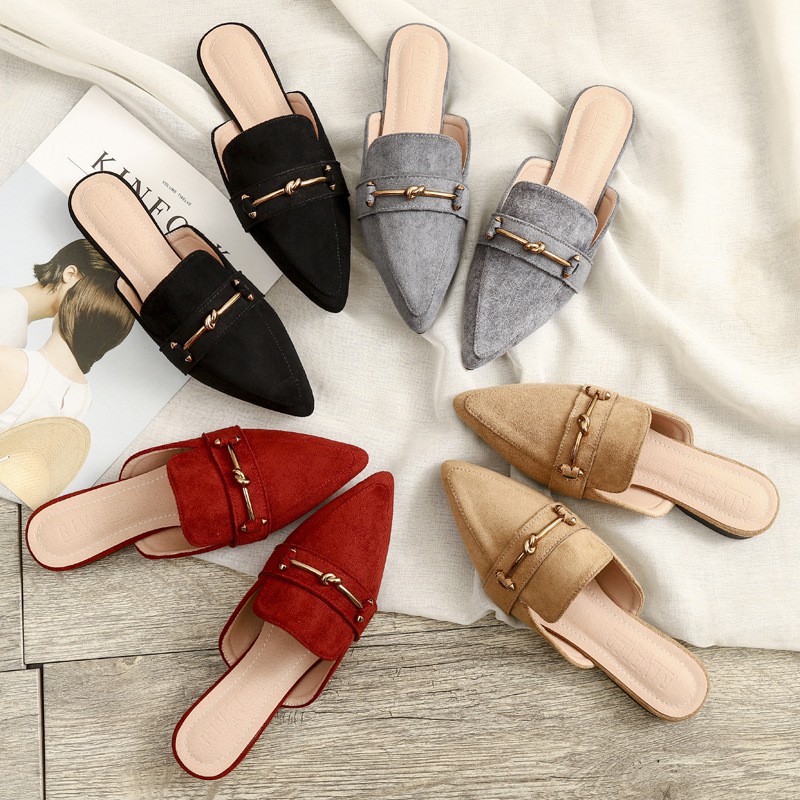 MANXIXI Fashion Flat Slippers Big Size Beautiful Suede Loafers Mules  Sandals For Women (Size 33-42) | Shopee Malaysia