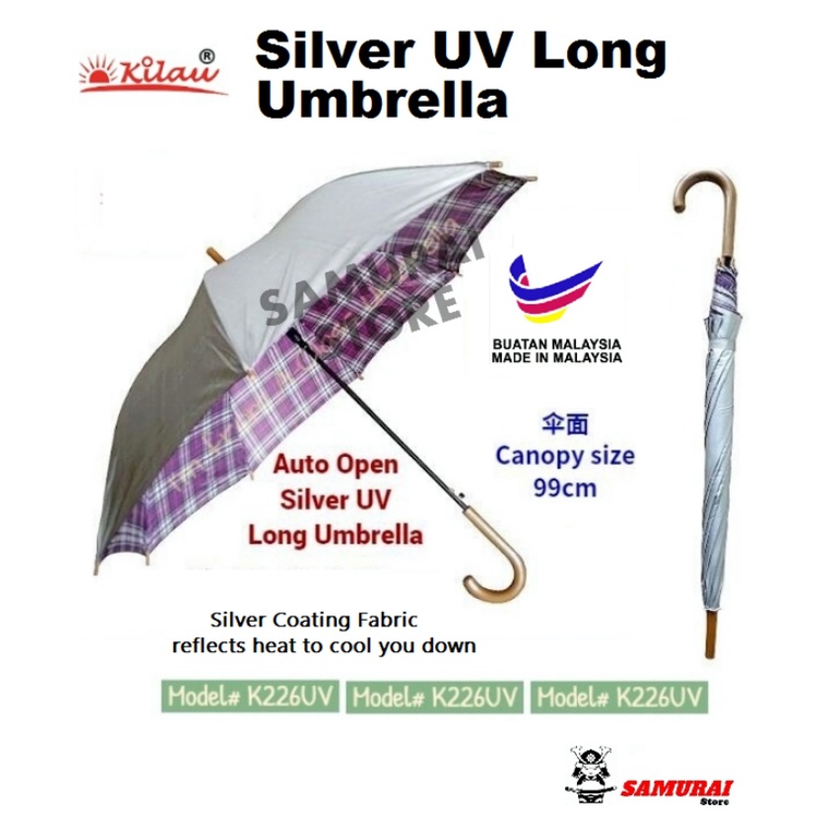 Kilau Automatic Open Silver UV Long Umbrella / Payung Auto buka / Size