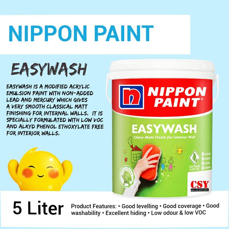 NIPPON PAINT EasyWash 5 Liter Water Based Interior Wall Paint (Matt ...