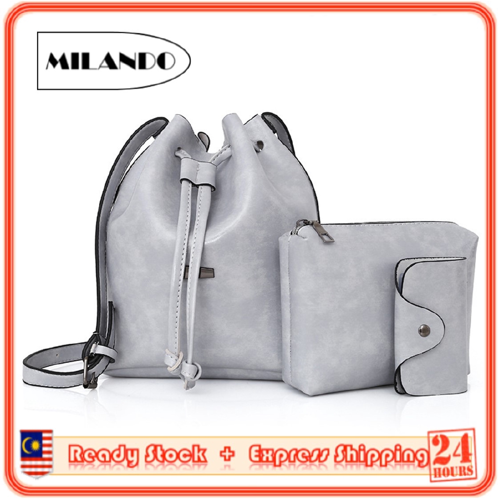 MILANDO PU Leather Female Bag Set 3 in 1 Bag Shoulder Bag Drawstring Bucket Bag (Type 32)