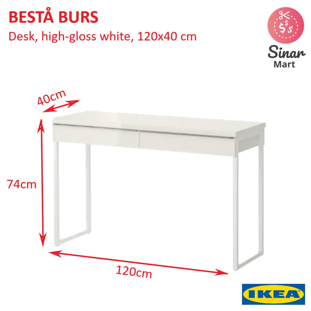 Ikea Besta Burs Desk High Gloss White 120x40 Cm Shopee Malaysia