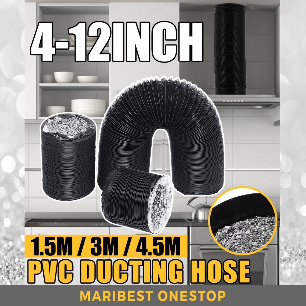 4"-12" x 1.5M/3M/4.5M Flexible Aluminium Ducting Hose Thick Aluminum Foil Fireproof Waterproof Tube PVC Duct Fan Hood