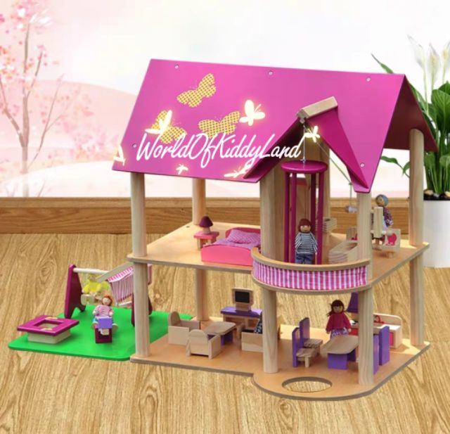 Kl Delivery Wooden Dollhouse Big Pink Doll House Wooden Play