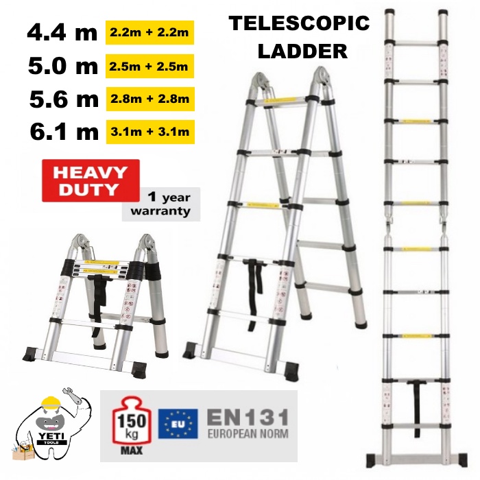 Double-Sided Telescopic Extendable Aluminium Ladder Tangga 4.4m, 5m, 5 ...