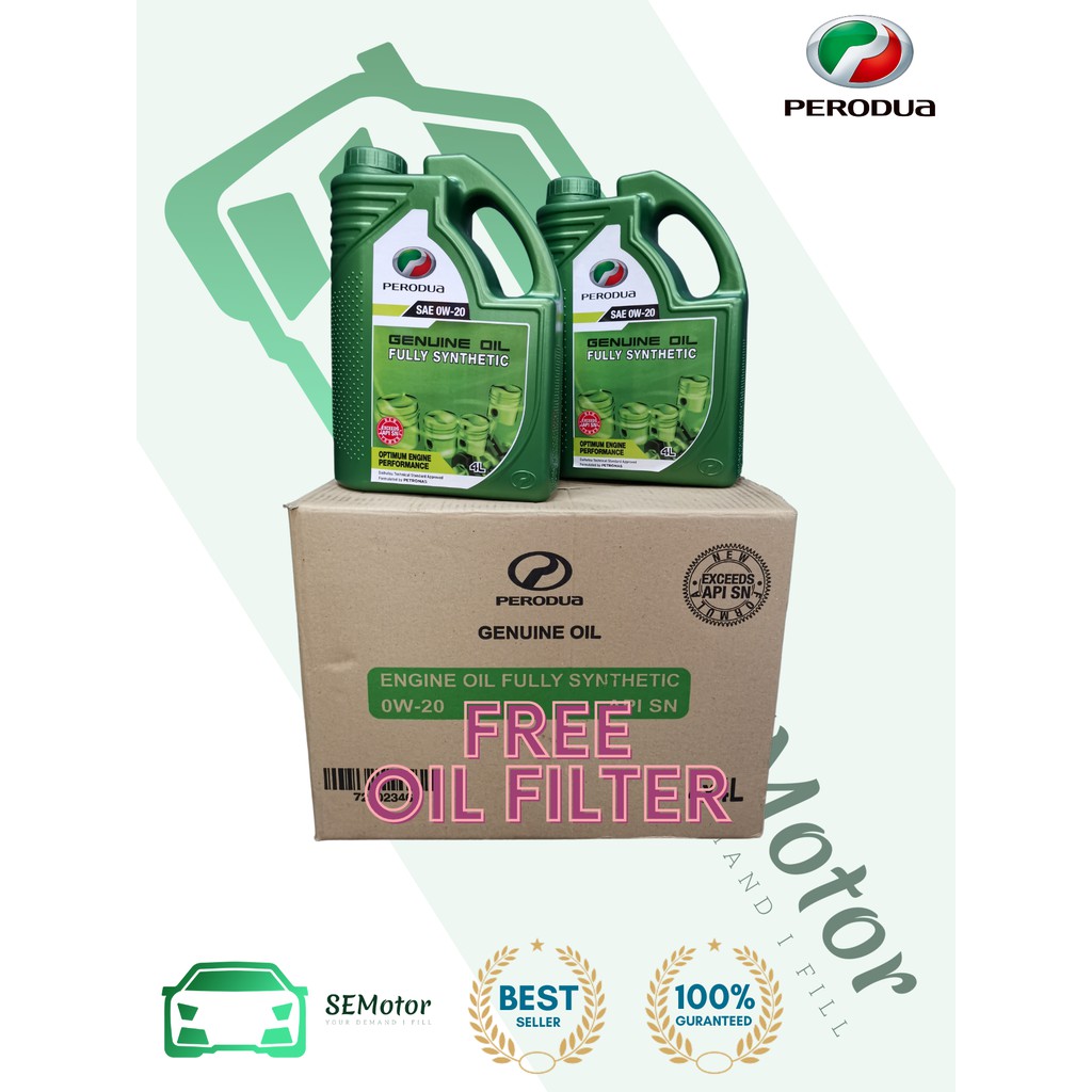 Perodua Fully Synthetic 0w20 Engine Oil 4l Perodua Oil Filter 1pc Original