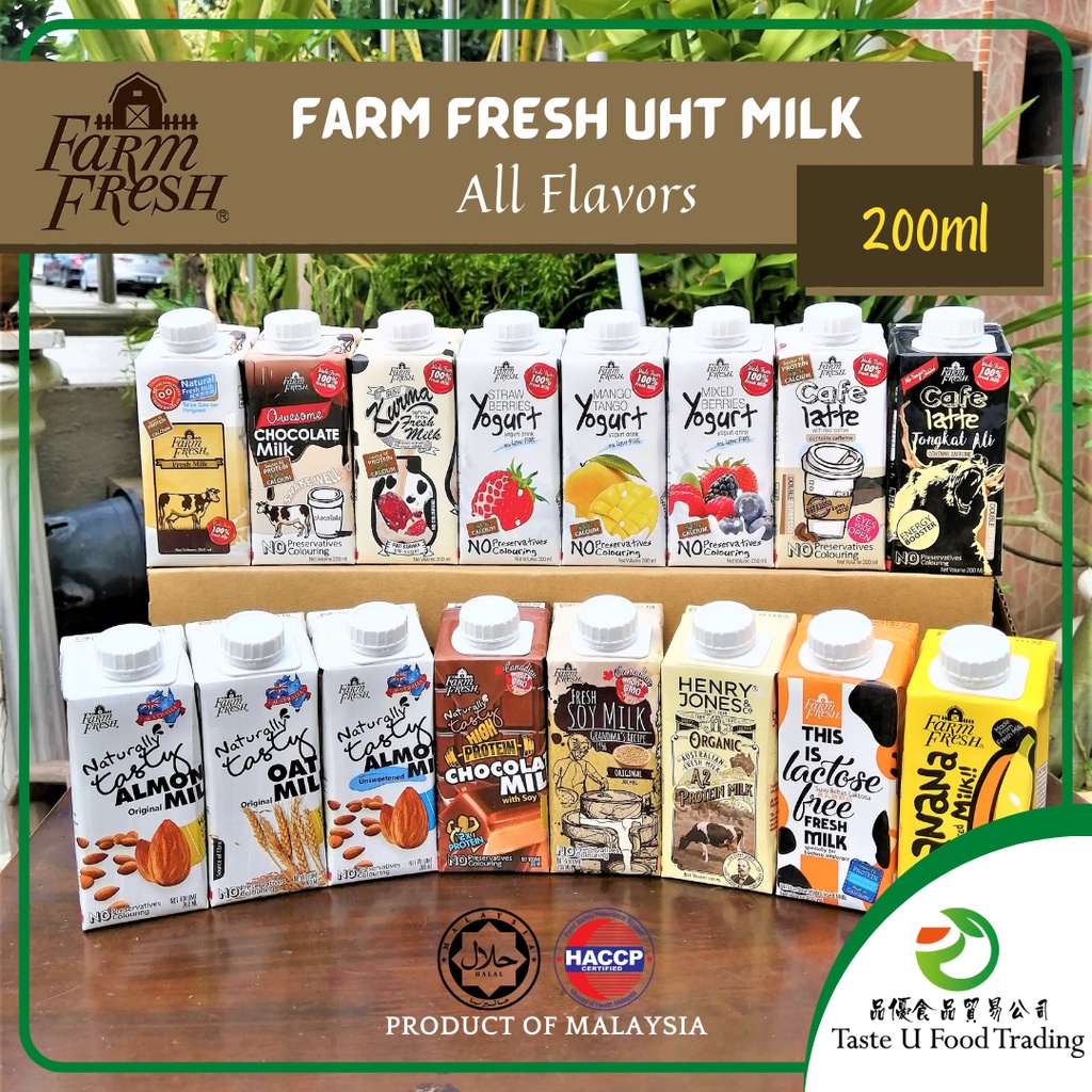 FARM FRESH (200ML) Susu UHT Fresh Milk, Choco, Kurma, Latte, Yogurt, Banana, Soy, Almond, Oat, A2 Potein, Lactose Free