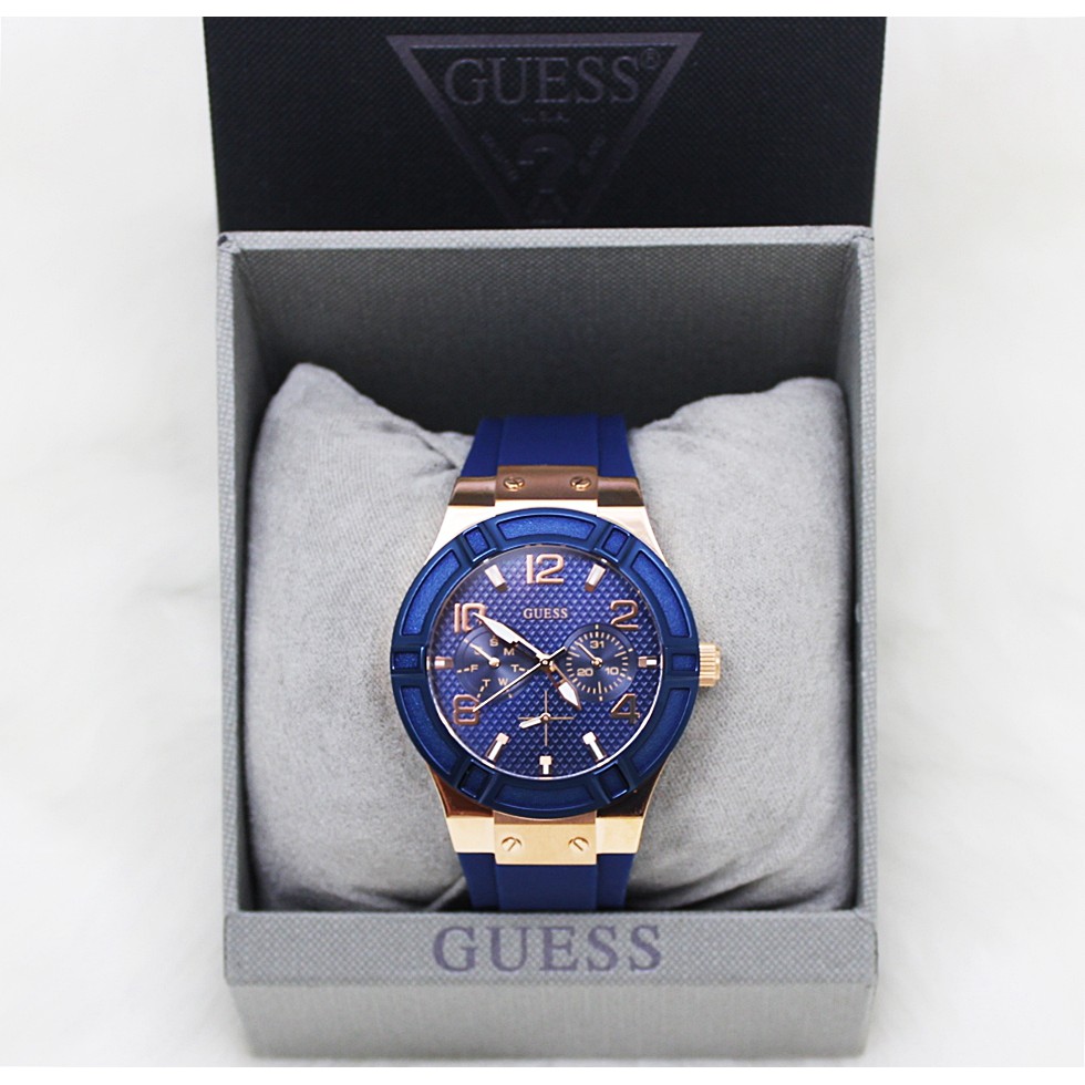 Guess U0571l1 Iconic Multifunction Women Blue Rose Gold Watch