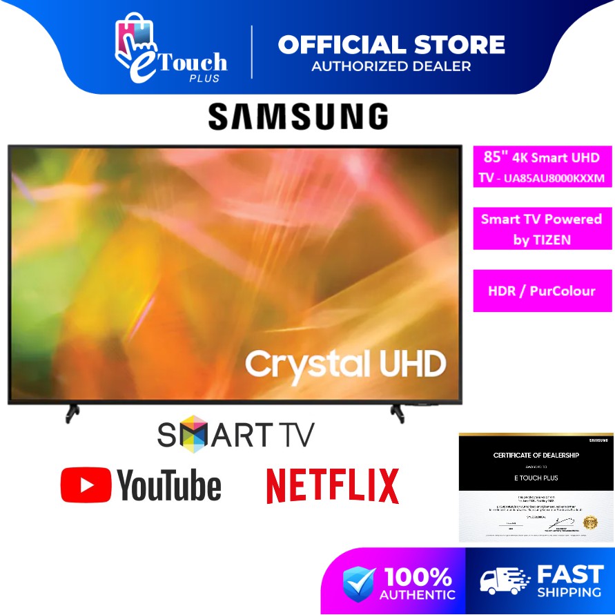 Samsung 85" l 85 Inch AU8000 Flat 4K Crystal UHD Smart TV UA85AU8000KXXM Television Televisyen 电视机 Compatible PS5