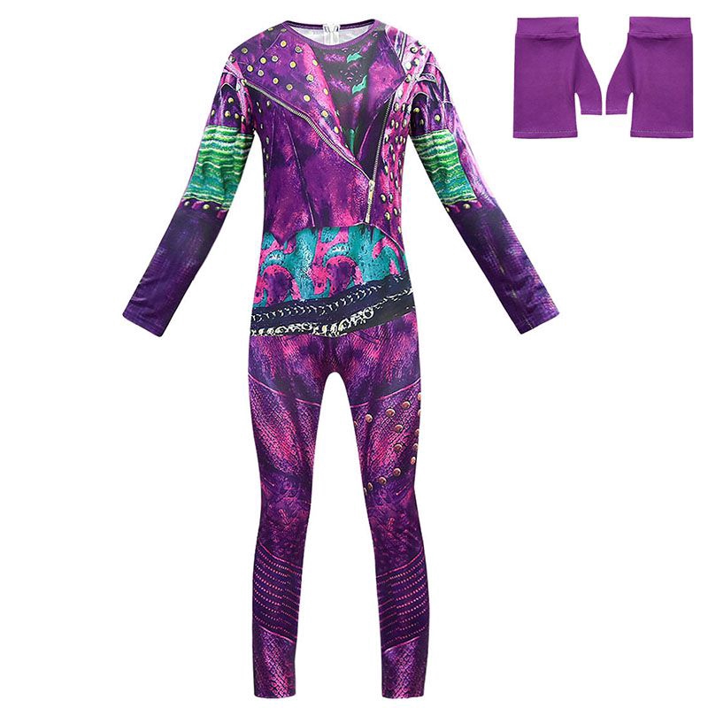 Disney Movie Descendants 3 Mal Cosplay Costume Kids Girl Fancy Jumpsuit Halloween Bodysuit Shopee Malaysia - roblox costume cosplay full body onesie jumpsuit for boys and