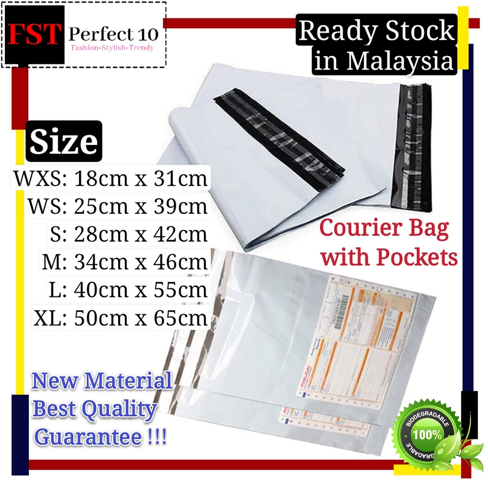 FST [50 pcs] XL (50CM X 65CM) A2 Courier Bag With Pocket Packaging Plastic Bag | Kurier 快遞袋 Parcel Flyers Flyer