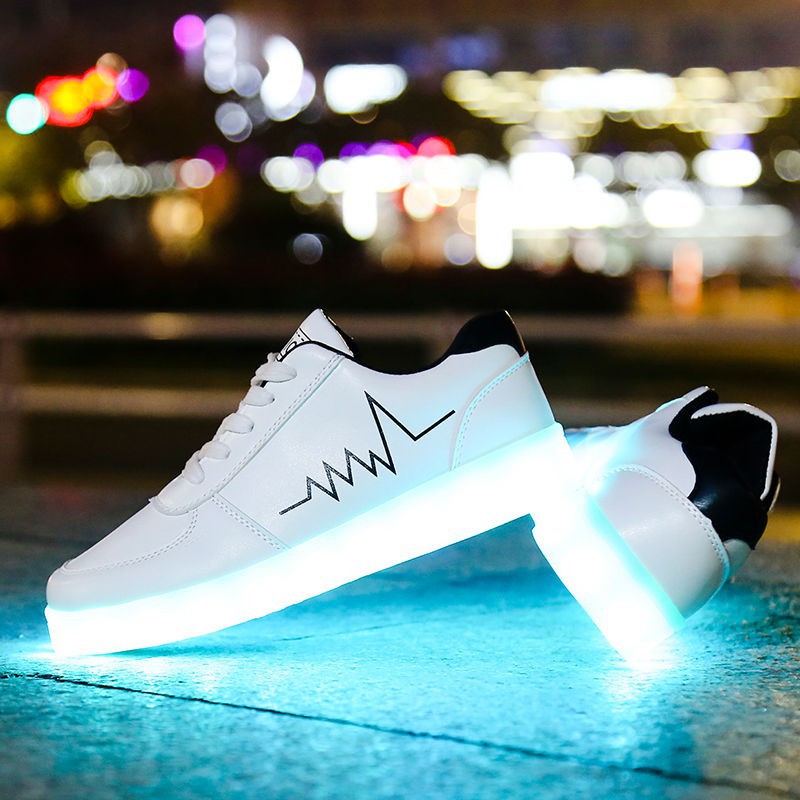 Fashion trend waterproof Korean rechargeable colorful luminous shoes, couple hip-hop ghost walking MEN'S AND WOMEN'S fluorescent student lighting shoes Korean colorful luminous sho